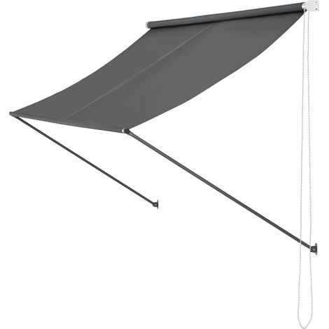 Toldo parasol para fijar a la pared estructura de acero retráctil 250 x 120 cm gris 030001106