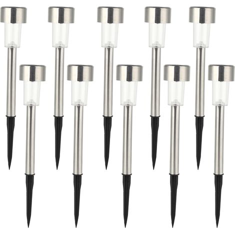 10 Pièces Lumière Solaire LED Inox Jardin Allée Chemin Cour Éclairage Extérieur (1/5)