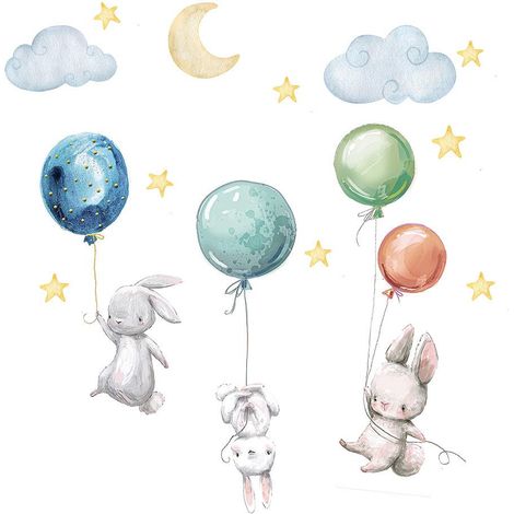 Poster décoratif pour chambre d'enfant (fille) - Motif animaux de la jungle + ballon gonflable - Gris/Rose (1/5)