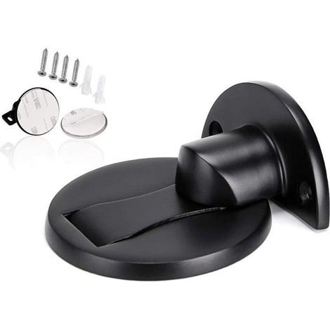 Magnetic door stop, floor-mounted door stop, invisible and robust magnetic closure, stainless steel door stop, brushed black metal door stop (1/2)