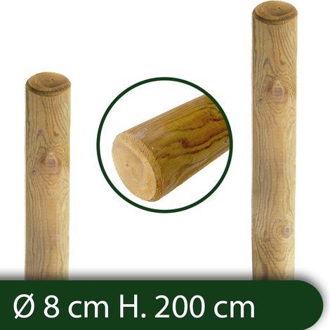 10PZ PALI TONDI IN LEGNO TRATTATI IMPREGNATI SENZA PUNTA PER RECINTO Ø 8X200 H