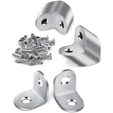 Kit de 20 équerres métalliques en acier inoxydable 20 × 20 mm, angle droit à 90°, avec vis incluses – pour fixation robuste de meubles en bois et structures légères