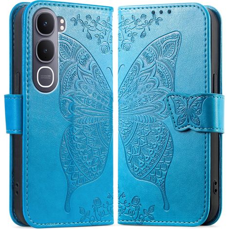 Funda tipo libro para Vivo Y31 5G / Y21D 4G, diseño de mariposa, color azul. (1/4)