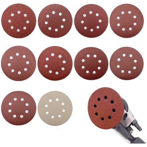Disque de Ponçage 100pcs, Disques Abrasifs 125 mm, Grain 80/180/240/400/800/1000/1200/1500/2000/3000, pour ponceuses orbitales aléatoires, Idéal pour Poncer, Polir, Dérouiller (8 trous) (1/5)
