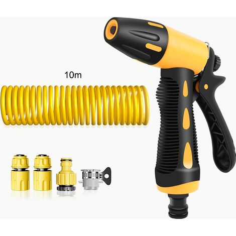 Tuyau d'arrosage avec pistolet à eau haute pression, tuyau d'arrosage télescopique, extensible jusqu'à 10 m, kit de tuyau de lavage de voiture (1/5)