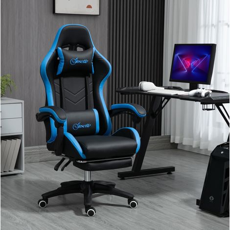 Chaise gaming noire et bleue – dossier inclinable 135°, accoudoirs réglables, 120 kg (1/5)