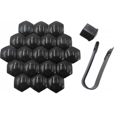 17mm Capuchon d'écrou de Roue 20 PCS, Haute Qualité Boulon Ecrou Couvre, Cache-écrous de Pneu Hexagonaux avec d'outils de Démontage pour Voitures (Noir) (1/5)