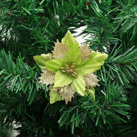 12er-Pack künstliche Weihnachtssternblüten für glitzernde Weihnachtsbaumdekoration mit grünem SV (1/3)