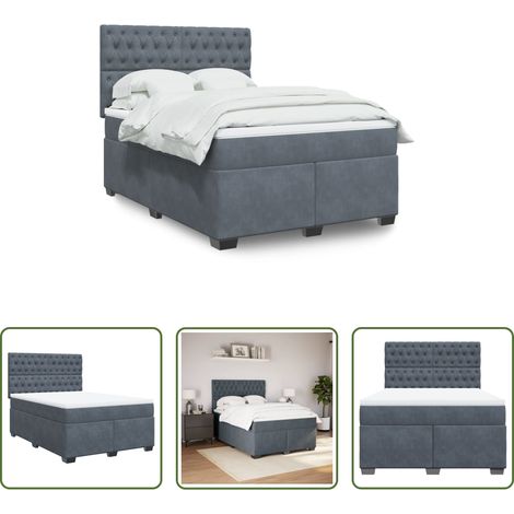 Matratze - Boxspringbett mit Matratze Dunkelgrau 140x200 cm Samt (1/5)