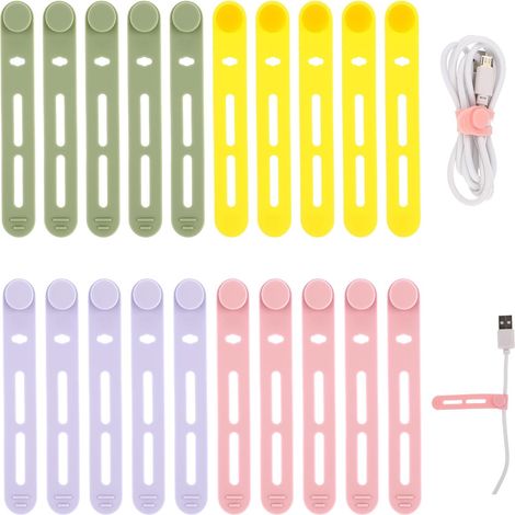 Attache-Cable En Silicone - Longueur 8 cm - Extensible Jusqu'à 30 cm - Pour Câbles Audio Données Casques - Lot De 20 (1/5)