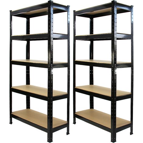 2 Estanterías Negras T-Rax Sin Tornillos 75x30x150cm con 5 Estantes Almacenamiento Almacenaje Herramientas Taller Almacén Garaje Estanterias Metalicas Industrial Capacidad Peso 150kg por Estante (1/5)