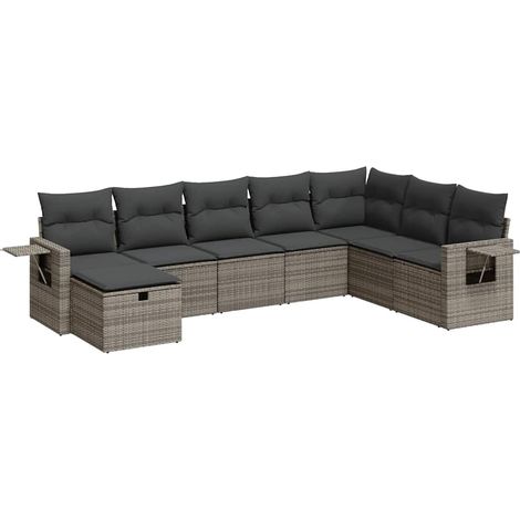 Set de sofás de jardín y cojines 8 piezas ratán sintético gris vidaXL (1/5)