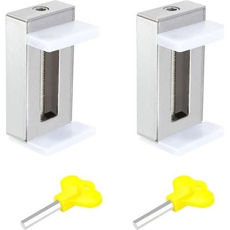 GDHZS- Serrure Fenêtre Coulissante 2 Pièces Réglable Serrure de Sécurité de Porte Fenêtre Serrure Butée Verrous de Sécurité avec Clé pour Porte Fenêtre Universels (Argent) (1/5)