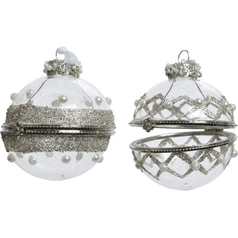 Pallina di Natale Vetro Perla 8cm Argento Glitter