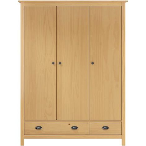 Armoire 3 Portes en Bois Massif de Pin, 127x50x170 cm, Placard de Rangement avec Penderie et Étagères, Meuble de Chambre Style Scandinave (1/5)