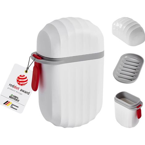 Boîte à Savon de Voyage avec Plateau Égouttoir, Porte-Savon Portable Antifuite avec Plateau Amovible et Poignée de Transport, pour Camping, Salle de Sport et Vacances, Blanc (1/5)
