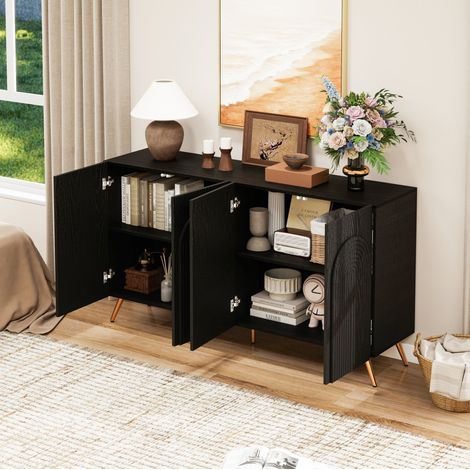 Sideboard in Schwarz mit 3D-Rillen und Bogentüren, mit verstellbaren Einlegeböden,227x128x193 cm (1/5)