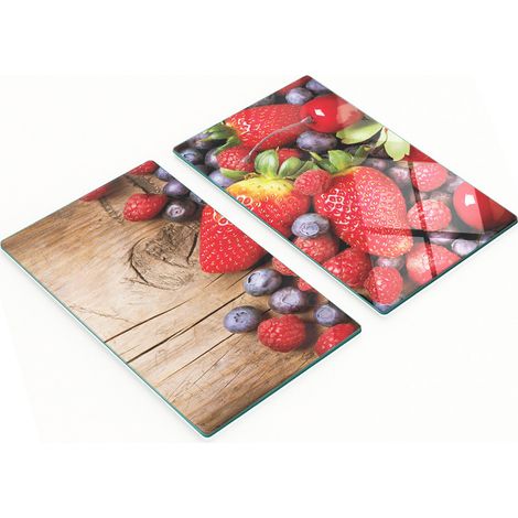 Ensemble de deux planches à découper en verre pour la cuisine, motif fruits et baies, en bois, 2 x 30 x 52 cm (1/5)