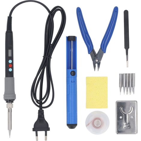 Kit de fer à souder 90W, noyau en céramique, chauffage rapide, LCD numérique réglable avec pointes, fil à souder, pompe à dessouder, prise ue 200 à 240V (1/5)
