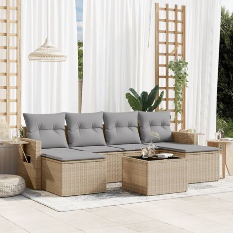 Set sofás de jardín 7 piezas y cojines ratán sintético beige vidaXL (1/3)