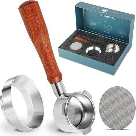 Portafilter sans fond 54 mm avec double écran à palets compatible avec la série Barista et entonnoir doseur compatible avec Barista Express Comprend un coffret cadeau triple (1/5)