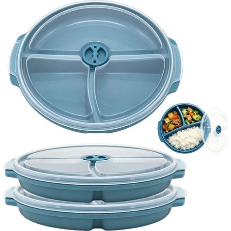 3 Pieces Assiettes À Micro-Ondes, Boite Repas Micro Ondable avec 3 Compartiments, Assiette à Dîner Divisée avec Couvercle, Boîte à Déjeuner Incassables sans BPA pour Chauffage et Conserver (1/5)