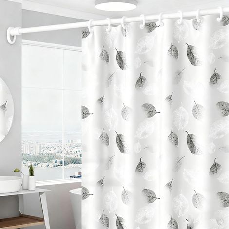 Cortina de ducha blanca de 180x200 cm, antimoho, lavable, impermeable con 12 ganchos. (1/5)