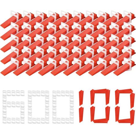 700-teiliges Fliesennivellierungsset, 600 2-mm-Klemmen, 100 wiederverwendbare Keile für Wände und Böden (1/5)