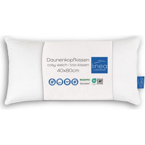 Oreiller Souple 3 Compartiments (Intérieur 100% Plumes, Extérieurs 90% Duvet/10% Plumes), 40 x 80 cm, Convient aux Allergiques, Lavable à 60 °C, Fabriqué en Allemagne (1/5)