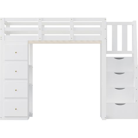 Letto a soppalco 140 x 200 cm in legno bianco con contenitori e scala di sicurezza (1/5)