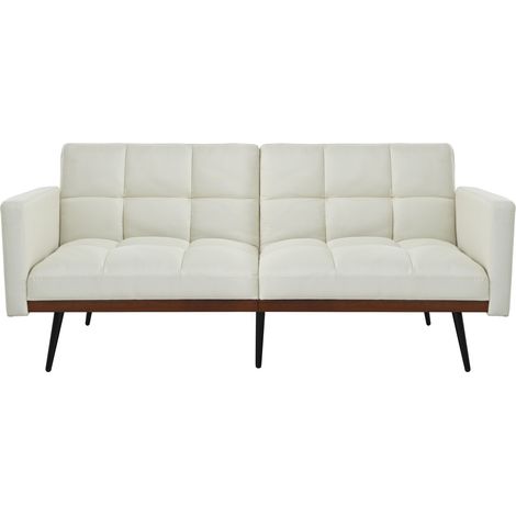 Divano letto, divano da 2 posti con schienale regolabile, in lino, piedini in metallo, beige (1/5)