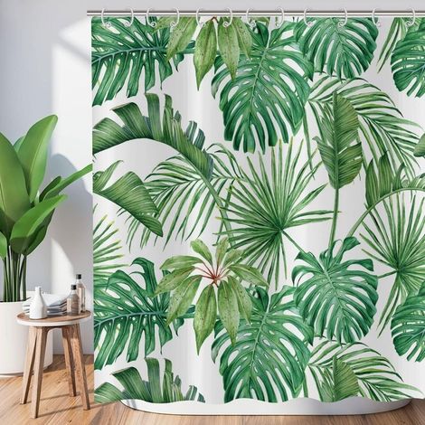 Rideau de Douche Feuilles Tropicales 180x180, Feuilles de Palmiers Verts Rideau de Douche Jungle Plante botanique Rideau de Baignoire Imperméable Tissu Polyester Lavable Rideau de Bain (1/5)