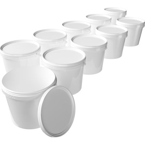 10x Eimer mit Deckel 5l Weiß Rund Kunststoff Eimer Lebensmittelecht, luftdicht und stabil