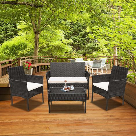 TolleTour Gartenmöbel Gartenset Gartenlounge Rattanmöbel Sitzgruppe Garnitur Balkon schwarz