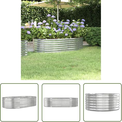 The Living Store Lit surélevé de jardin Acier enduit de poudre Argenté - Jardinière Surélevée - Bac À Fleurs - Pots De Fleurs Extérieur - Décoration Jardin - Pot Plante Métal (1/5)