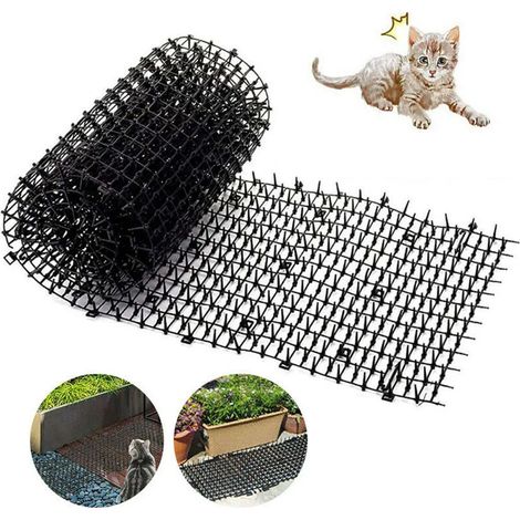 Alfombrilla anti-excrementos de gato para jardinería, alfombrilla repelente para gatos con tiras de púas y correas para mantener a gatos y perros alejados de cavar, 400 x 28 cm (1/5)