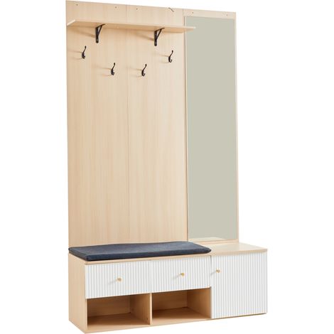 Mueble recibidor 120x40x200 cm MDF blanco y roble con espejo y almacenaje - MEUBLIV (1/5)