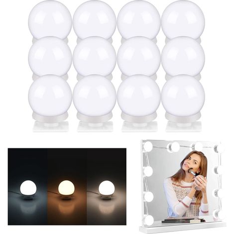 NOLUXA LED Miroir Coiffeuse Lumiere Hollywood: 12 Lampes LED Lumiere Éclairage Maquillage, 3 CouleursRechargeables USB Intensité Variable (1/5)