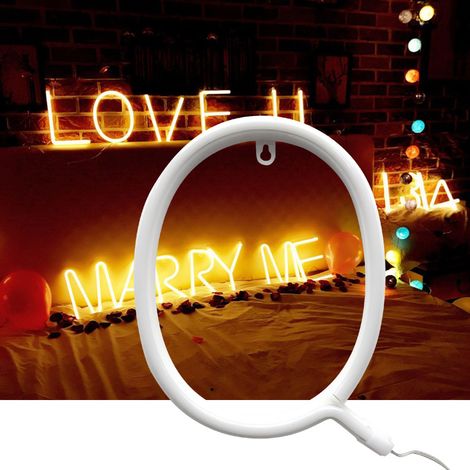 Lettre Lumineuse LED Néon Décorative Forme Q, Lampe pour Mariage Demande Fête Maison (1/4)