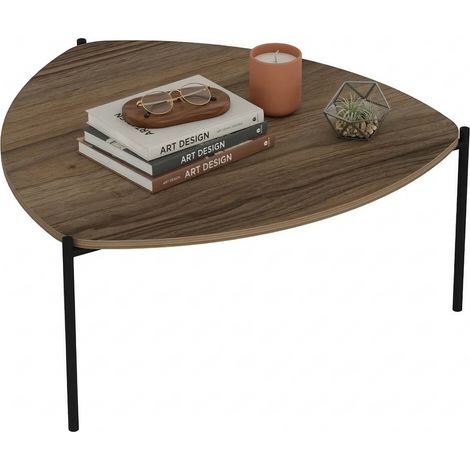 Mesa de Centro Atesino, Forma Triangular, Tablero de Madera Nobilitata, Estructura Nogal, 90x89x40h cm, Marrón Nogal