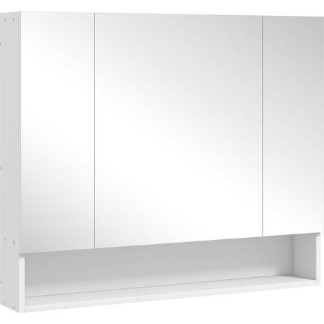 Armadietto da Bagno 90x15x75 cm con Specchio 3 Ante Soft Close e Ripiani Regolabili in MDF Bianco (1/5)