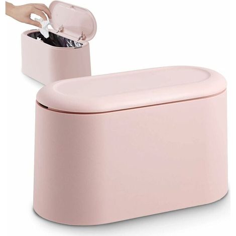 Petite Poubelle de Table avec Couvercle à Bouton-Poussoir pour Bureau, Salle Bain Cuisine et Chambre,Stockage pour Nourriture pour Animaux (Rose,23X11X14.5CM) (1/4)