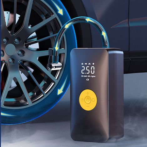 Tragbarer, kabelloser Reifenfüller, 120 W 150 PSI Luftkompressor mit 4000 mAh Akku, Luftpumpe und Manometer, kompaktes ABS-Design für Fahrräder, Motorräder, Autos und Luftmatratzen (1/5)