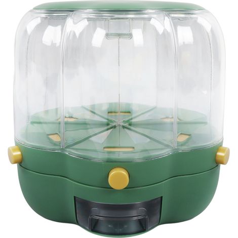 Boîte à Riz Tournante 6 Compartiments Grande Capacité 6.5kg pour Cuisine, Stockage Alimentaire Vert