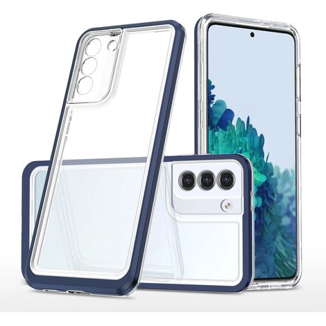 Custodia trasparente 3 in 1 per Samsung Galaxy S23+, cover in silicone con cornice blu (1/5)