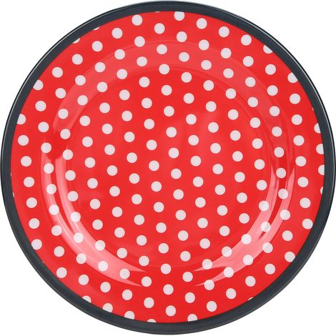 Ensemble de 4 assiettes à salade à pois rouges, imitation porcelaine, pour fruits, gâteaux et autres aliments. Vaisselle de cuisine. (1/5)