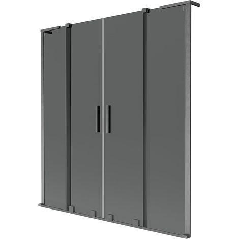 Mexen Velar L Duo paratia per vasca da bagno a 2 ante scorrevoli 140 x 150 cm, grafite, grigio canna di fucile spazzolato (1/2)