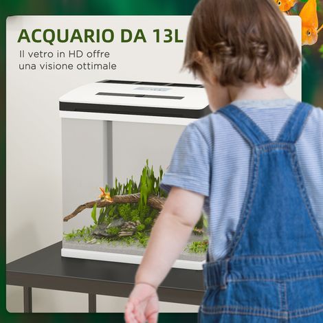 Aquarium 13L en verre HD et ABS, éclairage LED intégré, aérations, dimensions 29x20x30.5 cm. (1/5)