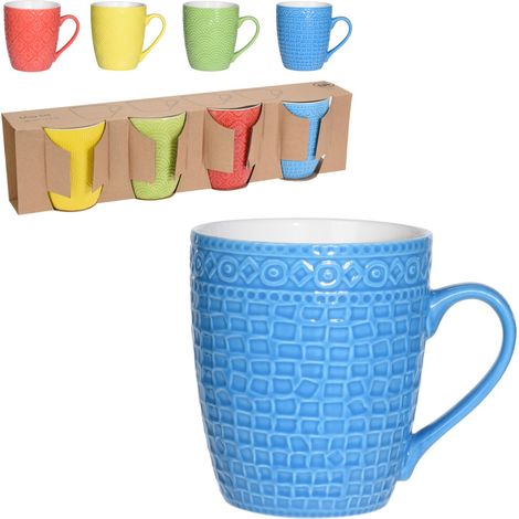 EXCELLENT tazas mug texturas 380ml 4 piezas , Lote 4 tazas mug texturas 380 mlPerfecto para café e infusionesVasos equipados con cómodas asasApta para lavavajillas y mi (1/3)
