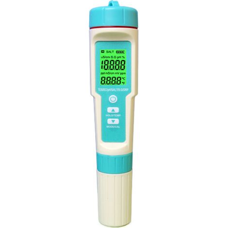 Testeur De Qualité de L'eau, Testeur PH Mètre 7 en 1 et PH/TDS/SALT/ORP/S.G/TEMP/EC, PH-mètre Avec Écran LCD, Pour Eau Potable, Piscine, Aquariums, Hydroponie (1/5)